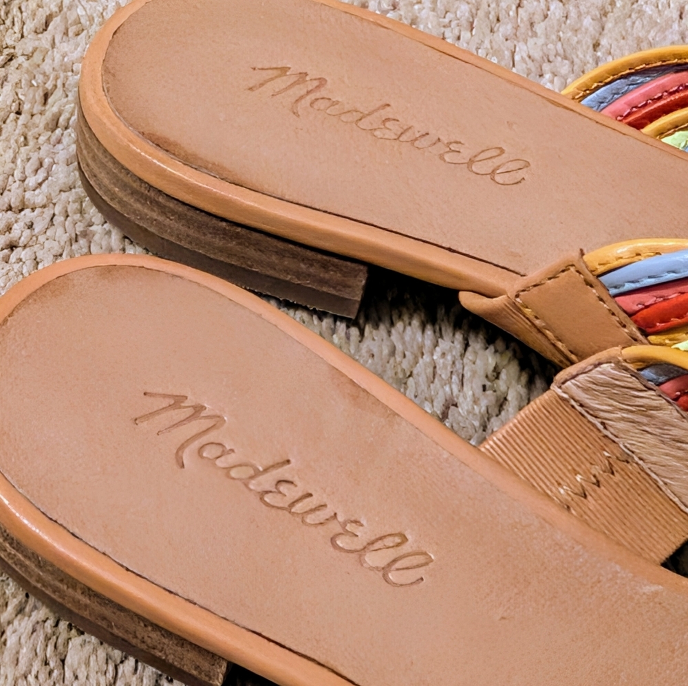 Madewell Colorful Strappy Slide Sandals Size 7 | Rainbow Leather Slip-On Flats - Picture 3 of 7